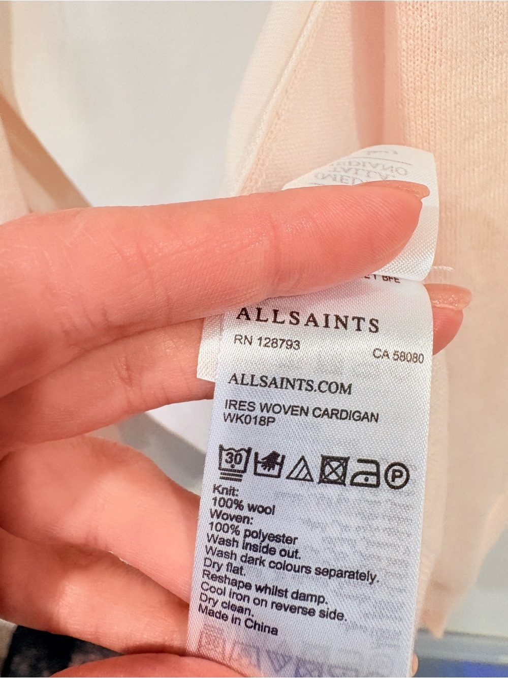 AllSaints Ires Woven Merino Wool Waterfall Cardigan | Blush Pink | Medium - Picture 8 of 11